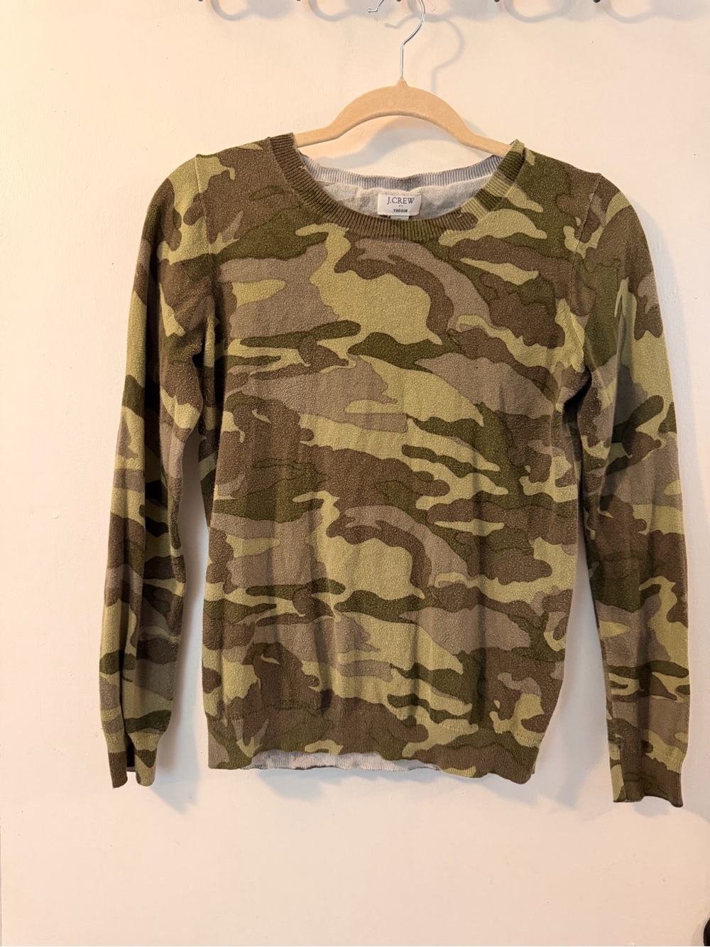 J. Crew Camo Crewneck Sweater in Olive and Khaki